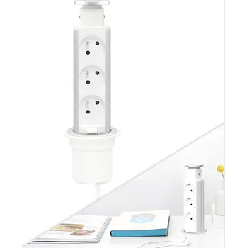 Elektrická zásuvka FK technics Přípojný zásuvkový sloupek pro desku stolu 3x 230V, pr. 60 mm