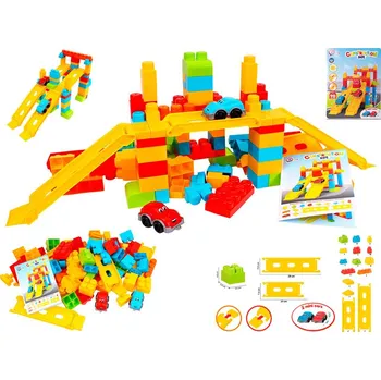ostatní stavebnice Kostky stavební 90ks s dráhou a auty 2ks v krabičce