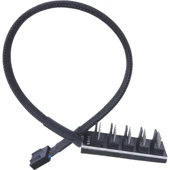 Napájecí kabel 4pinový ventilátorový rozbočovač 1 na 5 s 33cm textilním kabelem pro PC chlazení 40,5 cm Adaptér pro CPU ventilátor a 4 ventilátory