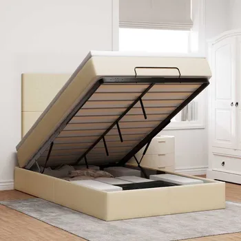 Postel vidaXL Osmanský rám postele s matrací 120x200cm textil [3313068] Barva: krémová