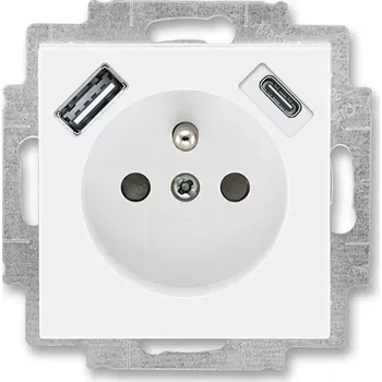 Elektrická zásuvka ABB LEVIT 5569H-A32357 03 BÍLÁ/BÍLÁ Zásuvka jednonásobná s ochranným kolíkem a clonkami s integrovaným USB a USB-C nabíjením