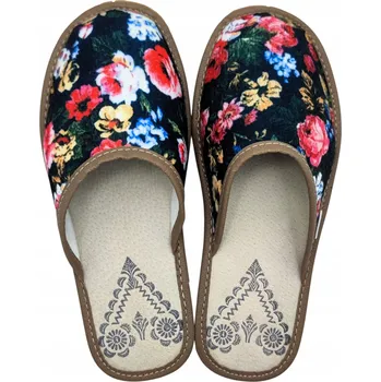 Dámská obuv PANTOFLE SKÓRZANE damskie BABA kwiaty POHODLNÉ PANTOFLE plst PREMIUM 37