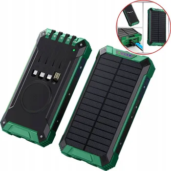 Powerbanka POWERBANK SOLARNY NIEBIESKI 10000 MAH USB 4 KABELY SVÍTILNA RYCHLÉ NABÍJENÍ
