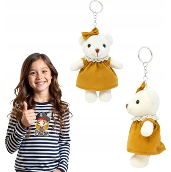 plyšák Přívěsek Na Klíče Plyšový Bílý MEDVÍDEK MATYLDA ve žlutých šatech plyšová hračka Captain Mike