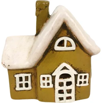 Keramický domeček LED zelenohnědý, 13 cm