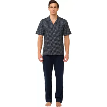 Pánské pyžamo Bavlněné pánské pyžamo Vamp s dlouhými kalhotami 22684 blue velikost 5XL