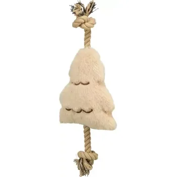 Hračka pro psa TRIXIE Vánoční stromek na laně, bez zvuku, 38 cm, plyš/bavlněné lano, béžová