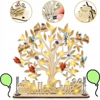 Obraz STROMEK PŘÁNÍ DÁREK NA PENÍZE LED OSVĚTLENÍ GRAVÍROVÁNÍ STROM ŽIVOTA