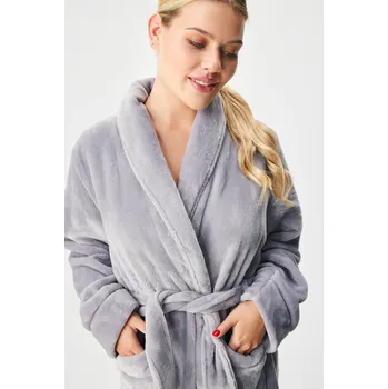Dámské noční prádlo Astratex Hřejivý župan Jenesis dlouhý světle šedá S