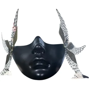 Karnevalová maska Mechanická poloviční maska obličeje s železnými křídly u uší Maškarní cosplay maska na karneval Halloween Různé barvy Kostýmová rekvizita černá