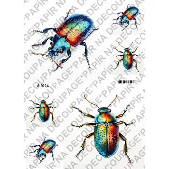 Umělecký papír Rýžový a soft papír na decoupage - Brouci - KB3024 Materiál: Soft, Rozměr: A4