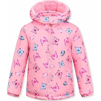Dívčí bunda ZIMNÍ BUNDA S MOTÝLKY KB2339 SVĚTLE RŮŽOVÁ Velikost: 116/122, Barva: Sv.růžová