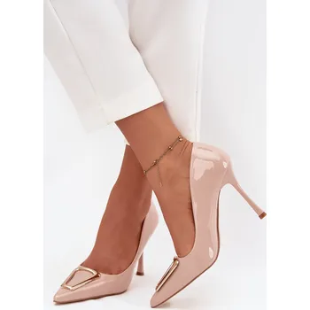 Dámské lodičky Lakované lodičky se zlatým detailem Paivelle Barva: Béžová, Velikost: 38