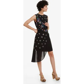 Dámské šaty DESIGUAL ČERNÉ ASYMETRICKÉ ŠATY S FLITRY (36)