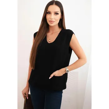 Dámský svetr Dámský viskózový svetr bez rukávů s kapsami a výstřihem do V černý UNI