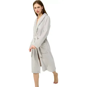 Dámské noční prádlo Dámský stylový fleecový župan s kapucí a kapsami Vamp 23280 gray silver velikost XXL