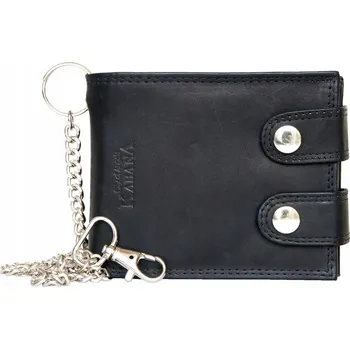 Peněženka Černá celá kožená peněženka s řetězem s ochranou dat (RFID) s řetízkem