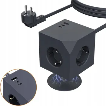 Napájecí kabel PRODLUŽOVACÍ KOSTKA ZÁSUVKA NAPÁJECÍ 3 USB ZÁSUVKY CHYTRÁ LIŠTA