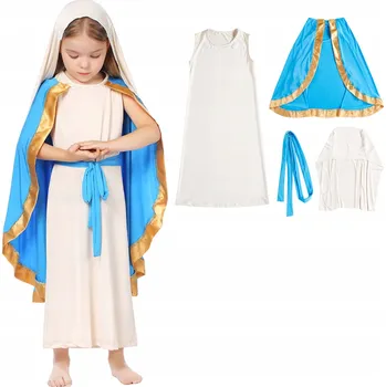 Karnevalový kostým KOSTÝM PLÁŠŤ MARIE, BETLÉMICKÁ ČEPICE, DĚTSKÝ KOSTÝM, BÍLÉ ŠATY S