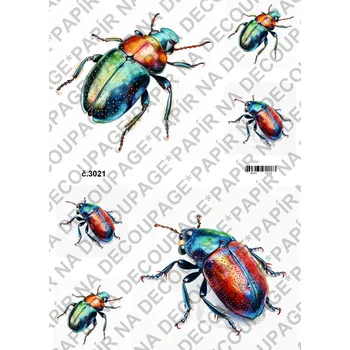 Umělecký papír Rýžový a soft papír na decoupage - Brouci - KB3021 Materiál: Soft, Rozměr: A4