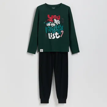 Reserved - Bavlněná pyžamová souprava s vánočním motivem - tmavě zelená - 641GX-79X - 641GX-79X-U98