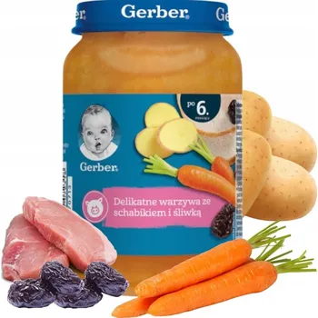 Příkrm Gerber Vepřové maso se švestkami a zeleninou pro miminka 190 g