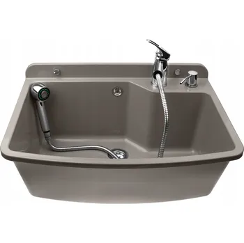 Granitový dřez Technický dřez ADGO jednokomorový, šedý, 61 x 44 cm, s baterií