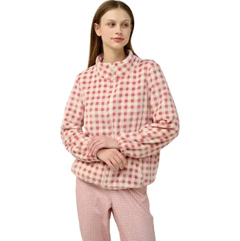 Dámské noční prádlo Dámský fleecový župan na zip Vamp 23322 pink tan velikost XXL