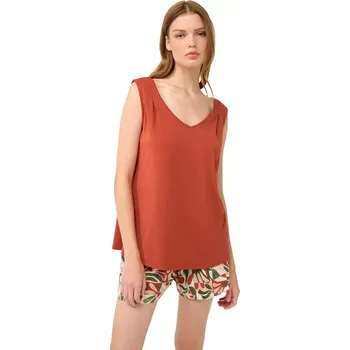 Dámské pyžamo Dámské pyžamo Vamp bez rukávů 22022 red cinnabar velikost XXL