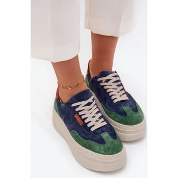 Dámská obuv Semišové dámské tenisky na platformě Zazoo N1269S3 Temně Barva: Modrá, Velikost: 39