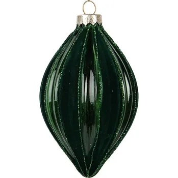 Vánoční ozdoba Zelená skleněná vánoční ozdoba baňka - Ø 7*12 cm