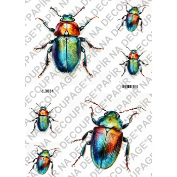 Umělecký papír Rýžový a soft papír na decoupage - Brouci - KB3031 Materiál: Soft, Rozměr: A4