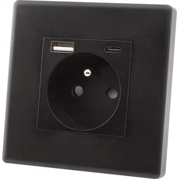 Elektrická zásuvka Zásuvka s Kolíkem Černá + 2x USB Nabíječka Typ A+C Sada s Rámem MIUUN Leo