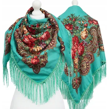 Šála Velký Dámský Folklórní Šátek Šála Lidový Goralský Třásně Etno Květiny