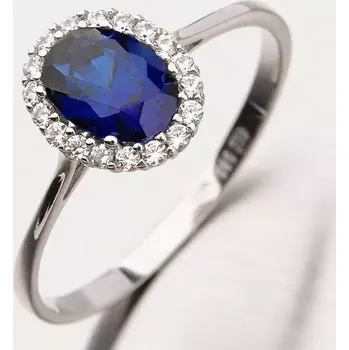 Prsten Dámský prsten bílé zlato 585 zirkon safír 11-207 velikost 56