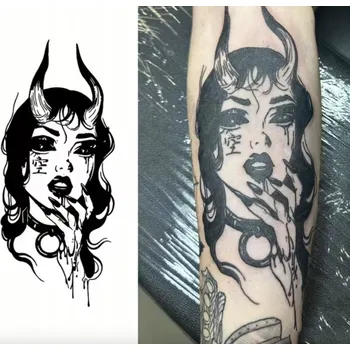 Tetování Polopermanentní tetování démon žena rohy Halloween pánské dámské dočasné sexy