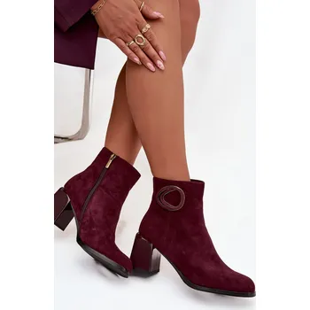 Dámské kozačky Semišové kotníčkové boty na podpatku s vyztuženým detailem Artiker 57C0016 Barva: Červená, Velikost: 38