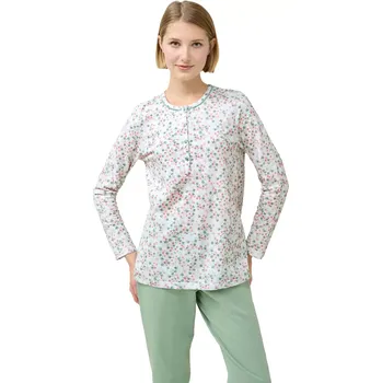 Dámské pyžamo Dámské bavlněné pyžamo s květinovým vzorem a knoflíkovou légou Vamp 23251 green frosty velikost XXL