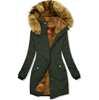 Pánský kabát Khaki zimní parka s hnědým plyšem