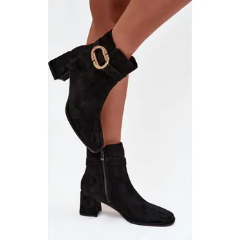 Dámské kozačky Dámské kotníkové boty na podpatku se zlatým sponou Calissa Barva: Černá, Velikost: 38
