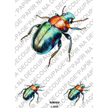 Umělecký papír Rýžový a soft papír na decoupage - Brouci - KB3019 Materiál: Soft, Rozměr: A4