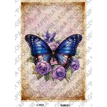 Umělecký papír Rýžový a soft papír na decoupage - Kytky, vintage - KB3041 Materiál: Soft, Rozměr: A4