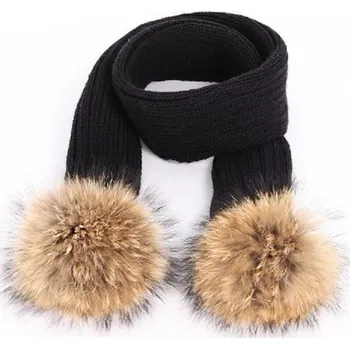 Šála Dětská pletená zimní šála s bambulemi J3133 černá