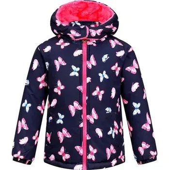Dívčí bunda ZIMNÍ BUNDA S MOTÝLKY KB2339 TMAVĚ MODRÁ Velikost: 92/98, Barva: Tmavě modrá