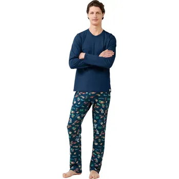 Pánská móda Pánské pyžamo s potiskem Vamp 21611 tmavě modré velikost XXL