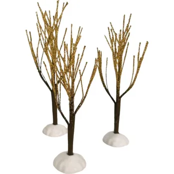 Vánoce Sada 3 ks dekorativních zasněžených zlatých stromů (18,15,13 cm)