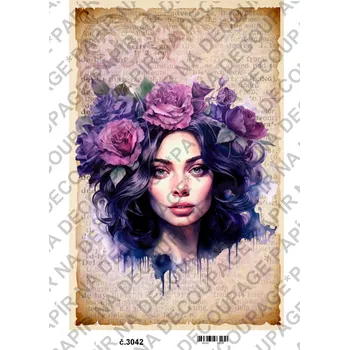 Umělecký papír Rýžový a soft papír na decoupage - Kytky, vintage - KB3042 Materiál: Soft, Rozměr: A4