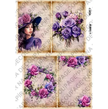 Umělecký papír Rýžový a soft papír na decoupage - Kytky, vintage - KB3036 Materiál: Soft, Rozměr: A4