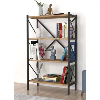 regál VerDesign TRIER 4 regál - knihovna, borovice/černá