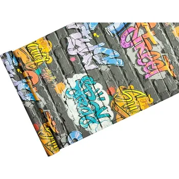 Tapeta TAPETY GRAFFITI na tmavě šedé cihle - 3D efekt